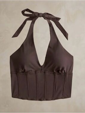Brown Halter Corset-Style Crop Top